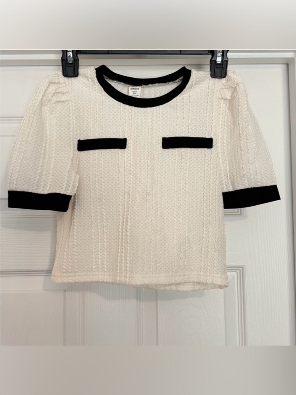 SHEIN Cream and Black Knit Label Top